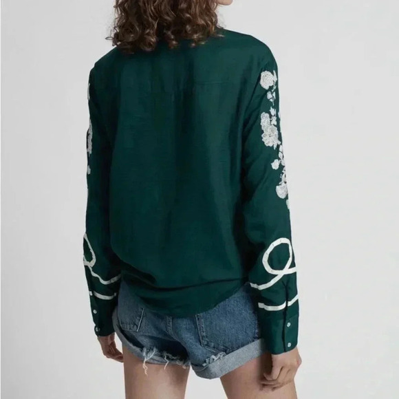 One Teaspoon San Cerena Shirt Green Button Down Embroidered Western Floral XS - Picture 2 of 13